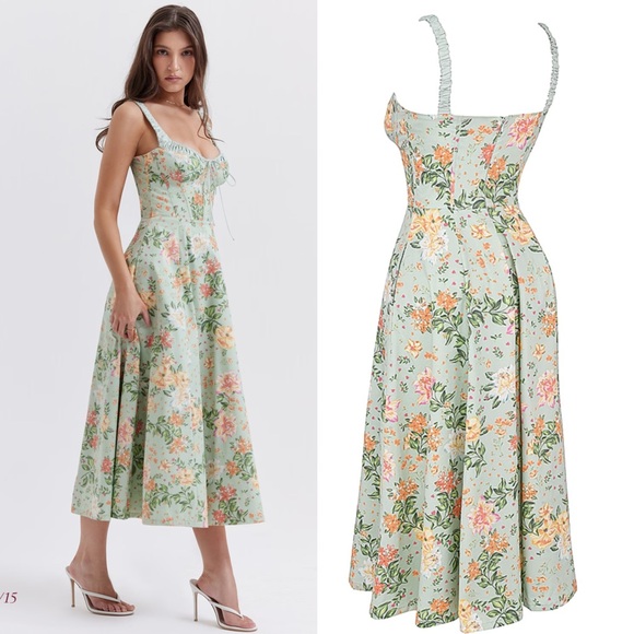 House of CB Sabrina light jade print bustier sundress - Picture 5 of 14